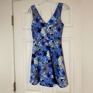 Forever 21 Blue Floral Print Fit & Flare Scuba Dress.
